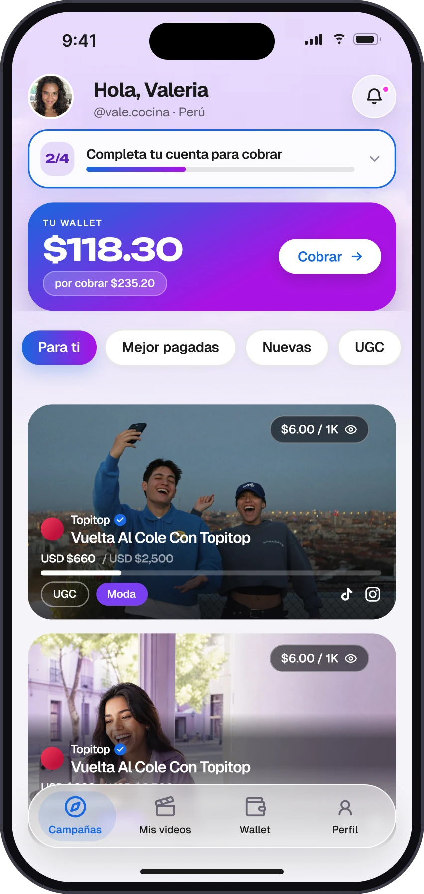 The open campaigns screen in the Inklop app