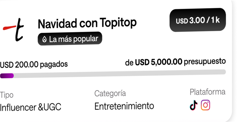 Campaña Navidad con Topitop publicada con CPM de USD 3.00