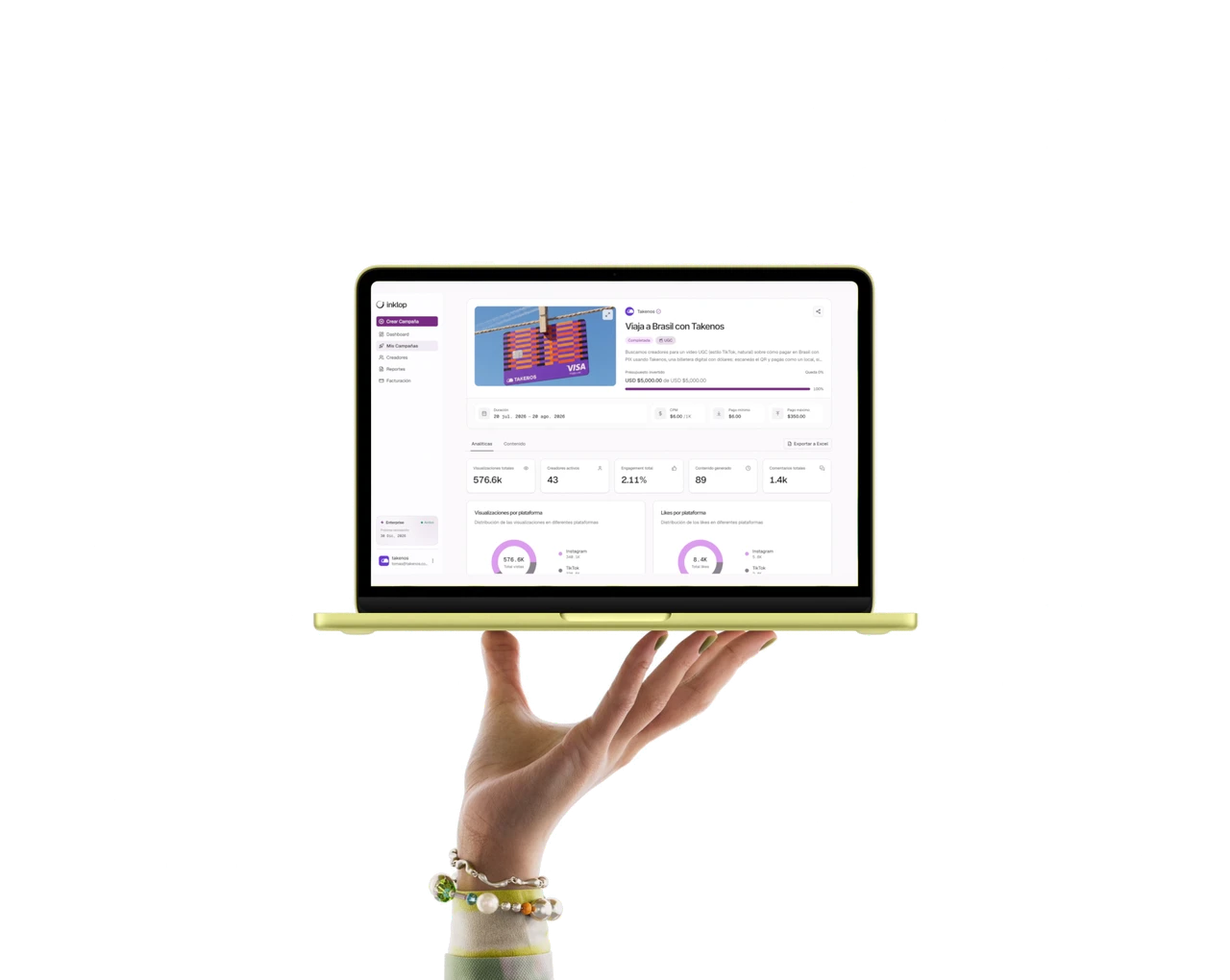 MacBook Neo displaying the Inklop campaign on screen