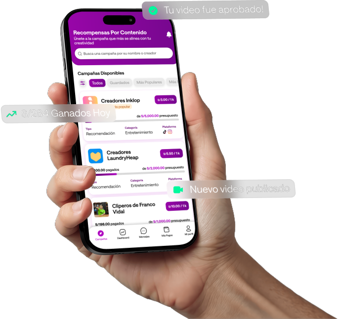 Mano sosteniendo teléfono con app Inklop